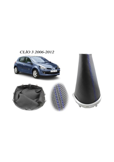 Renault Clio 3 Vites Körüğü Delikli Deri Mavi Dikiş siyah