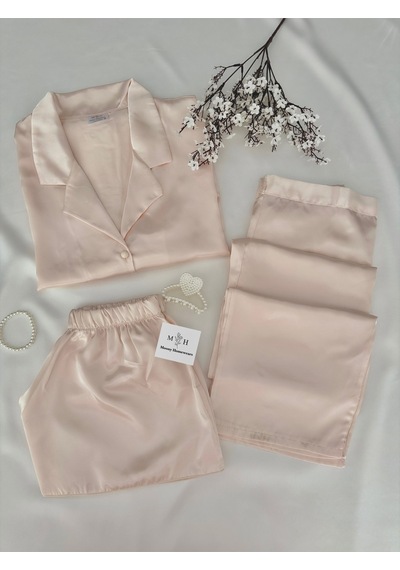 Mh Moony Homewears Bal 3'lü Saten Pijama Takım Bal