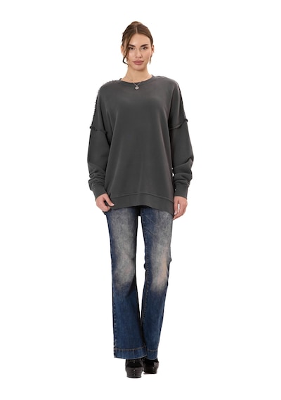 Cipo & Baxx Wl371 Kadın Büyük Beden Sweatshirt Dokulu Desen Ve Dikiş Detaylarına Sahip Bol Kesim Kazak Anthracıte