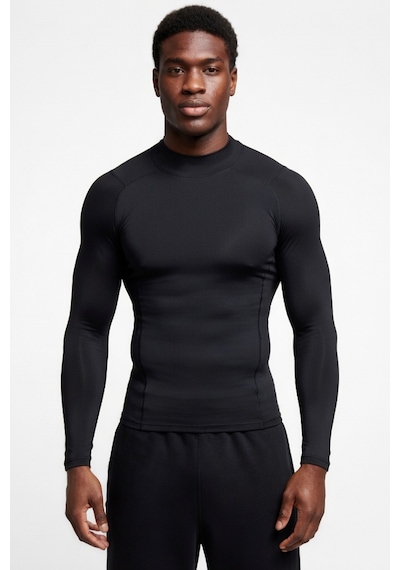 Premium Siyah Uzun Kol Compression Erkek T-shirt Spor Gym Fitness Boks Kickboks Tişört Siyah