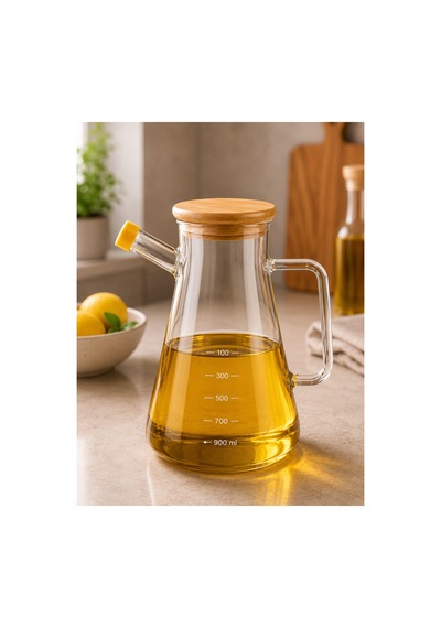 Bambu Kapaklı Borosilikat Cam Yağdanlık 900 Ml Masterchef Şeffaf