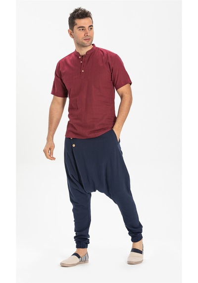 Kısa Kol Şile Bezi Bodrum Erkek T-shirt Koyu Bordo 3068 Bordo