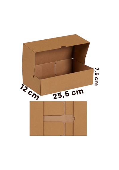 25,5x12x7,5cm 25 Adet Kraft Kilitli Kutu - E Ticaret Kargo Kutusu - 1 Desi Boyutunda Kraft 12 X 25