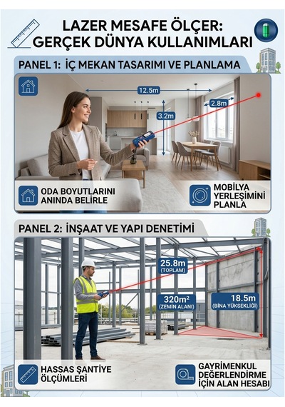 Steiner 100 Metre Su Terazili Uzunluk Alan Hacim Pisagor Ölçüm Cihazı Dijital Mesafe Ölçer Lazer Metre Sarı
