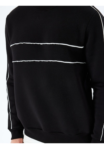 Koton Pamuk Karışımlı Uzun Kollu Biyeli Bisiklet Yaka Sweatshirt Siyah 5wam70258mk Siyah