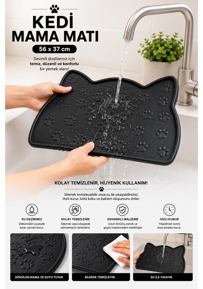 Kedi Beslenme Paspası Kedi Mama Matı Figürlü Yıkanabilir 56x37