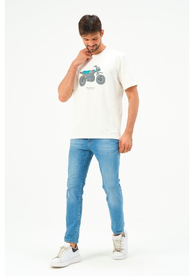 Rich Erkek Motorsiklet Baskılı Tshirt Basic Tişört Beyaz Rich Erkek Motorsiklet Baskılı Tshirt Basic Tişört Beyaz