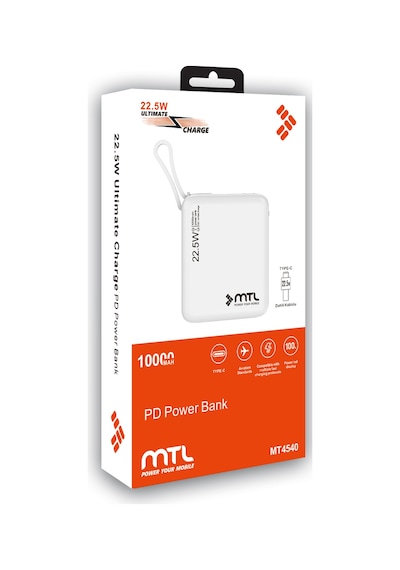 10000 Mah 22.5w Süper Hızlı Dahili Type-c Kablolu Dijital Göstergeli Hızlı Şarj Powerbank Mt4540 Beyaz