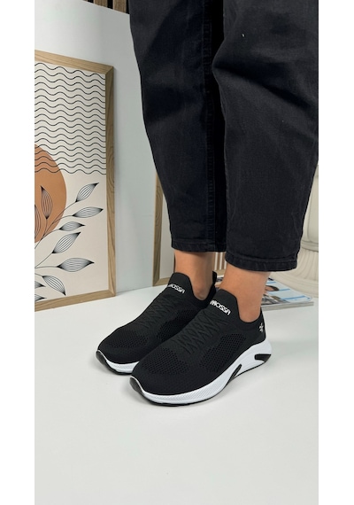 Günlük Unisex Sneaker Slip-on Nefes Alabilen Hafif Yürüyüş Bağcıksız Esnek Spor Ayakkabı 041f Siyah-beyaz