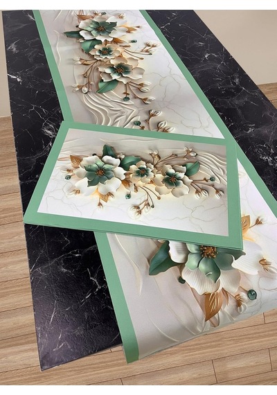 3d Çiçek Desenli Masa Runner & 4'lü Supla Takımı Çok Renkli