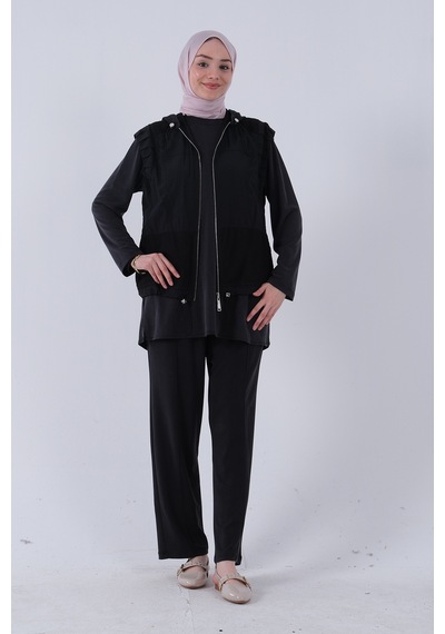 Feminist Siyah İçi Tunikli Yelek Pantolon 3'lü Takım 4701618