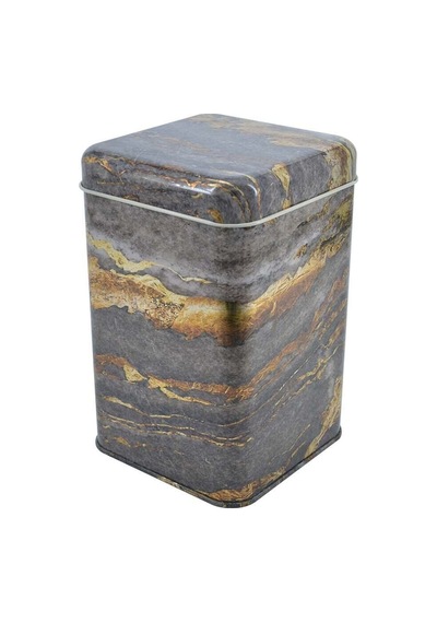Rock And Gold Desenli Kare Metal Saklama Kabı, 10.5 X 10.5 X 16 Cm, 1.7 Lt Çok Renkli
