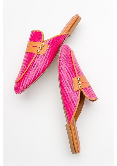 Luvishoes 165 Hakiki Deri Pembe Hasır Kadın Terlik Pembe