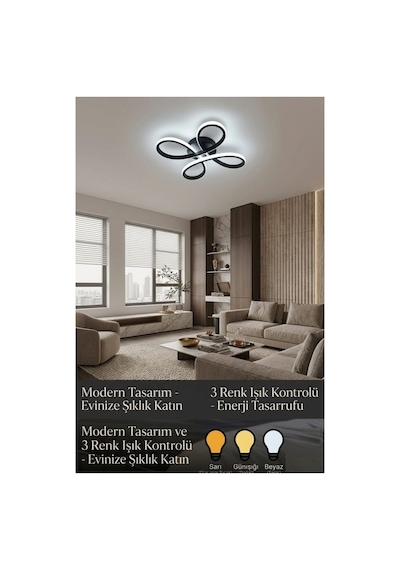 Daisy 4 Lü Siyah Avize Plafonyer 3 Renkli Modern Salon, Mutfak, Çocuk Odası, Antre Aydınlatma