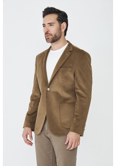Kahverengi Fitilli Kadife Slim Fit Blazer Ceket Kahve