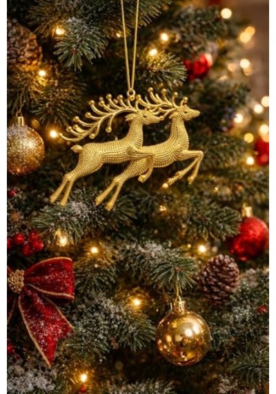 Yılbaşı Ağacı Süsü Yılbaşı Geyiği Noel Süsü Geyiği Gold 2 Adet Genel