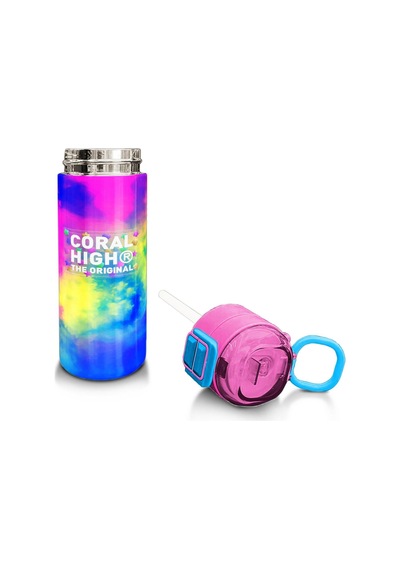 Coral High Kids Renkli Batik Desenli Pipetli Ve Direkt İçim Çelik Termos 500 Ml 31958 Açık Kırmızı