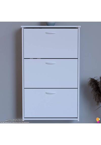 Modilayn West Asma Antre 72x116x26 Cm Lik 3 Düşer Kapak 6 Göz Bölmeli Ayakkabılık Beyaz