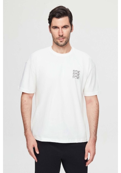 D's Damat Oversize Beyaz Baskılı %100 Pamuk T-shirt 2EC14ORT05212 Beyaz