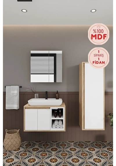 Lale Beyaz 70 Cm Set %100 Mdf Lavabolu Banyo Dolabı Aynalı Dolap Boy Dolabı Beyaz Meşe Lale Beyaz 70 Cm Set %100 Mdf Lavabolu Banyo Dolabı Aynalı Dolap Boy Dolabı Beyaz Meşe