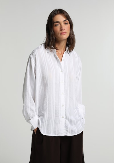 Colin's Colins Boyfriend Fit Shirt Neck Jakarlı Kadın Beyaz Uzun Kol Gömlek Cl1081980 Q1.v2 Wht