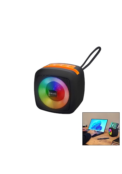 Go İthalat Siyah Kablosuz Hoparlör - Speaker Taşınabilir Işıklı Usb Şarjlı Bt - Tf Card 10 Mt Menzil