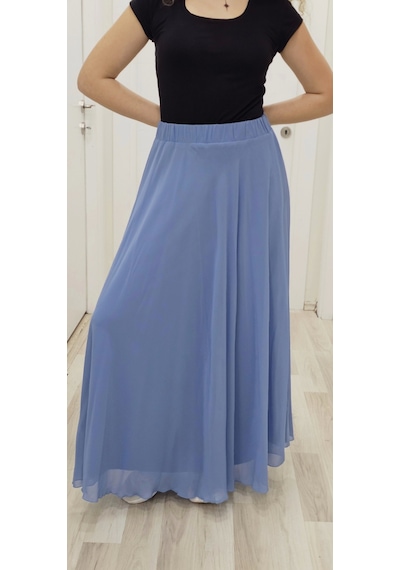 Lodmela Bel Lastikli Kloş Şifon Etek 6003-indigo İndigo