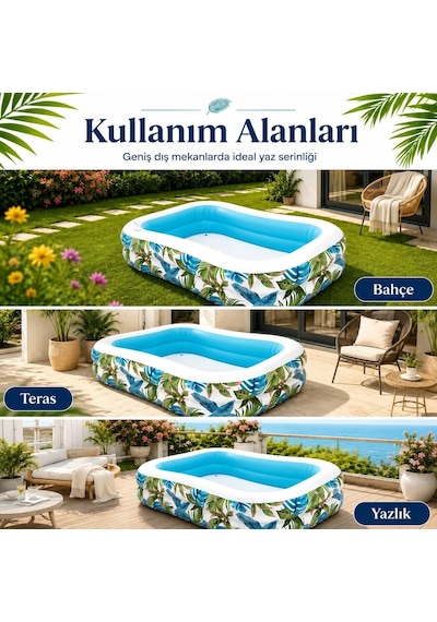 Yaprak Desenli Tropik Aile Havuzu 229 X 52 X 48 Cm Şişme Dikdörtgen Bahçe Havuzu