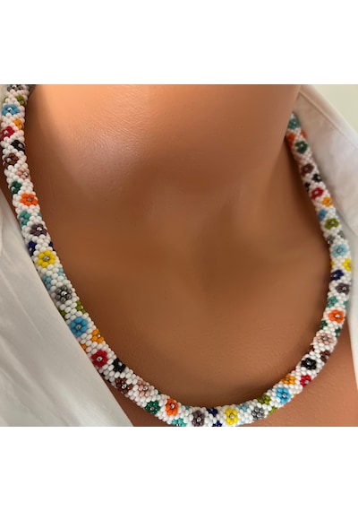 Chichibeads Renk Harmanı El Yapımı Boncuk Kolye Bileklik Set Kırmızı - Beyaz