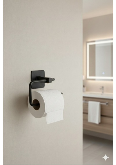 Buççin Online Mağaza Kare Yapışkanlı Açık Tuvalet Kağıtlığı Tutucu Wc Kağıtlık Tutucu Banyo Metal Siyah Çok Renkli