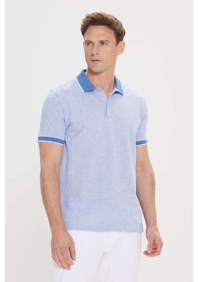 AC&Co / Altınyıldız Classics  Erkek Mavı Slim Fit Dar Kesim Pamuklu Jakarlı Polo Yaka Tişört Mavı