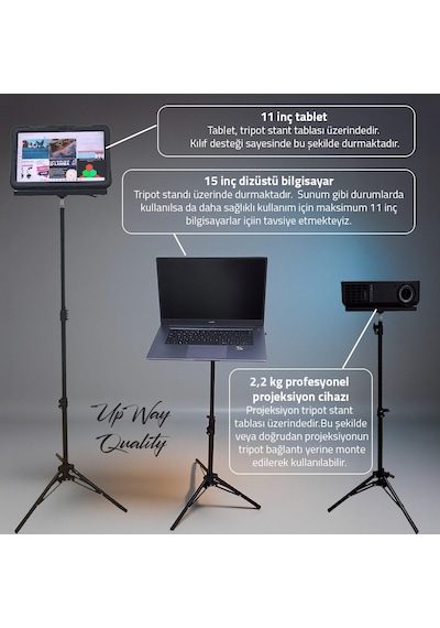 Upway Çok Amaçlı Teleskobik Sahne, Projeksiyon Ve Tablet Standı - 112 Cm Teleskobik Tripot