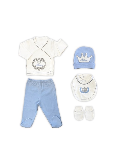 Sema Baby Prens Lüks 5 Parça Hastane Çıkışı Zıbın Seti - Mavi Çok Renkli