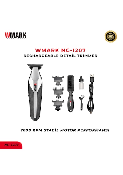 Wmark Ng-1207 Şarjlı Silver Detail Trimmer 7500 Rpm 1600 Mah Profesyonel Tıraş Makinesi 2,5 Saat