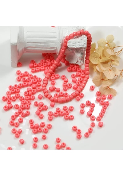 Pembe Renk 4 Mm Yaklaşık 220 Adet/20 Gram Cam Boncuk Oya Yazma Bileklik Ve Kolye