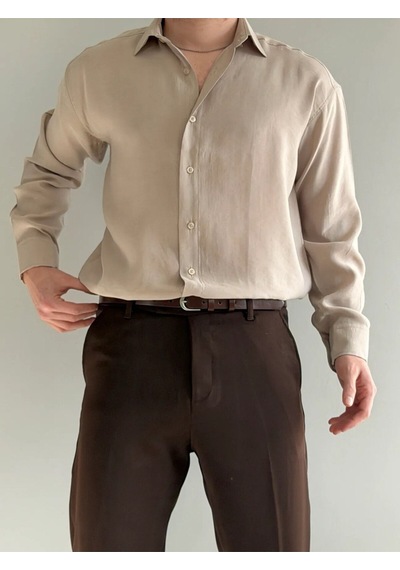 Relaxed Fit Hafif Rahat Modal Kumaş Gömlek Krem