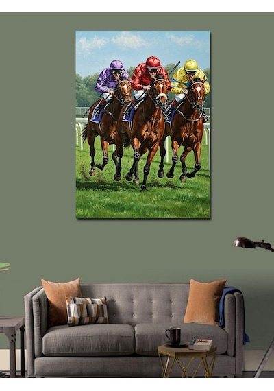 Kanvas Tablo At Yarışı Ve Jokeyler 100cmx140cm