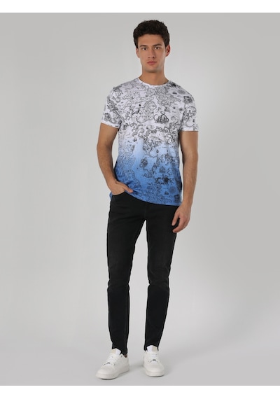 Colin'S Regular Fit Bisiklet Yaka Baskılı Beyaz Erkek Kısa Kol Tişört Cl1062683_Q1.V1_Ofw