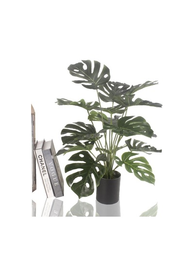 Yapay Çiçek Monstera Deve Tabanı Metal Mat Siyah Saksılı Yapay Bi