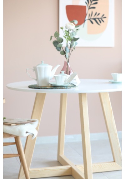 Naturalwood Yuvarlak Yemek Masası, Modern Mat Beyaz Mdf Yemek Masası, Toplan
