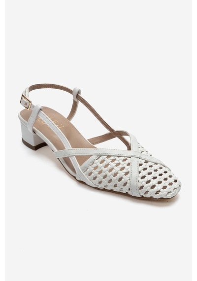 Luvi Shoes Lenvor Beyaz Örgü Kadın Topuklu Sandalet