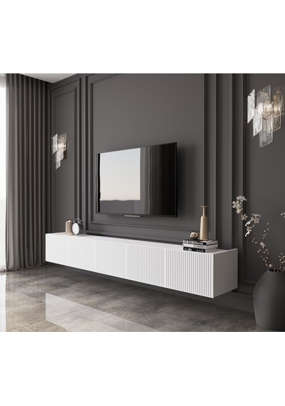 Capella Country Beyaz Mdf 5 Kapak Duvara Monte 200 Cm Tv Ünitesi