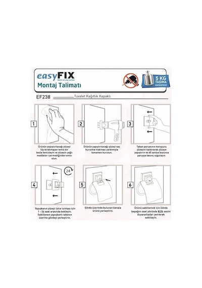 Tuvalet Kağıdı Askısı Kapaklı Yapışkanlı Easyfix Siyah Siyah