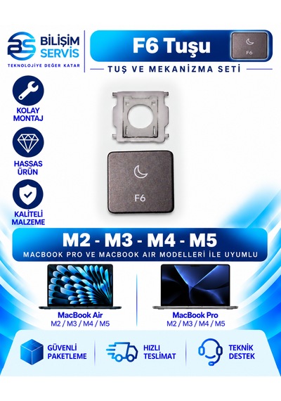 Apple Uyumlu Macbook Air & Pro M2 - M3 - M4 - M5 Yedek Klavye Tuşu Ve Mekanizması / F6 Tuşu