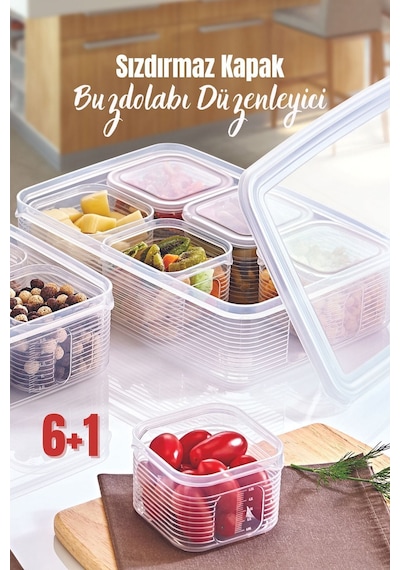 Grimorlife 7 Parça Sızdırmaz Buzdolabı Içi Düzenleyici Saklama Kabı- Kahvaltılık Çerezlik Beslenme Kabı 3,5 Lt Diğer