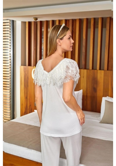 Cossy By Aqua 24650 Hamile Lohusa Kısa Kollu Pijama Takımı-krem