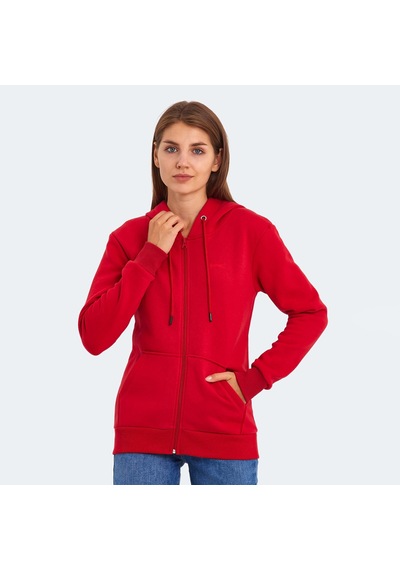 Slazenger KATYA Kadın Fermuarlı Kapüşonlu Cepli Kırmızı Sweatshirt