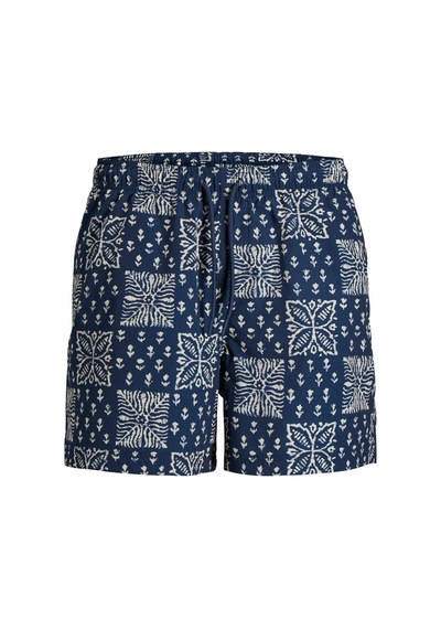 Jack & Jones Jpstmauı Shell Desenli Erkek Deniz Şortu Regular Fit Rahat Mavi