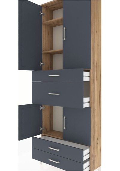 Arges Dolap 4 Raflı 4 Çekmeceli 4 Kapaklı 88x30x243 Çam-antrasit Atlas Çam