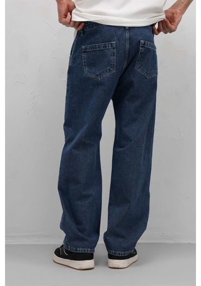 Vamos Dikiş Detaylı Relaxed Fit Jean Mavi